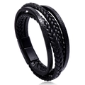 Pulsera de cuero trenzado de varias capas para hombre en negro con cierre magnético metal - Hebilla de Aleación Negra + Negro