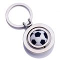 Classic silver football keychain with black and white soccer ball pattern in metal ring - Rotating Football