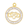 Collar de acero inoxidable dorado con corazón hueco y diamantes de imitación - Colgante redondo hueco de infinito de corazón dorado (KLJ2715-Z)