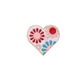 Spilla a cuore in smalto con fiori colorati e bordo dorato su sfondo bianco - Cuore Bianco-Motivo Floreale