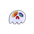 Spilla in smalto a forma di fantasma bianco con occhi arcobaleno su sfondo bianco - Fantasma dall'Occhio Arcobaleno (xz133-1)