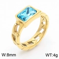 Edelstahlring mit 18K Vergoldung, quadratischem aquamarinblauem Zirkon und Kettenstruktur - Größe 6 (52mm) / Gold Hellblau