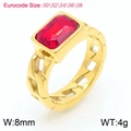 18K vergulde titanium ring van 8 mm breed met rechthoekige robijnrode zirkoonsteen - Maat 6 (52mm) / Goud Rood
