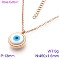 Rose gold 18k plated titanium necklace with circular evil eye pendant and delicate chain - Rose Gold (KN88712-K)
