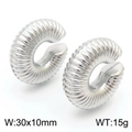 Orecchini a cerchio a C cavi in acciaio lucido argento, dimensioni 30x10mm - Stile a Costine (Croissant) / Acciaio(KE111730-WGJD)