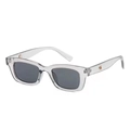 Vue détaillée de la monture de lunettes gris transparent avec rivets dorés décoratifs - Monture grise translucide Verres gris