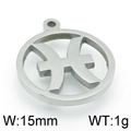 Silver Pisces zodiac pendant in stainless steel, 15mm round DIY jewelry accessory - Steel Pisces
