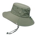 Outdoor olive green sun hat with adjustable drawstring and wide reinforced brim - Army Green