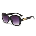 Black oversized oval sunglasses for women with purple gradient lenses and gold arrow accent - Black Frame Smoke Gray Lens