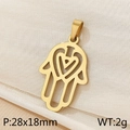 Minimalist 18K gold plated Hamsa hand pendant with heart cutout, size 28x18mm - Gold Hollow Heart Style (KP100652-Z)