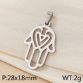 Silver Hamsa hand pendant with heart cutout in stainless steel, 28x18mm size - Steel Color Hollow Heart Style (KP100653-Z)