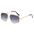 Retro Doppelbrücke Flieger-Sonnenbrille mit goldener Sechskant-Fassung und Verlaufsgläsern - Goldrahmen Rauchgraue Gläser
