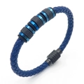 Pulsera de cuero trenzado azul para hombre con cierre magnético de metal negro - Estilo A Negro (KB170746-SJ)