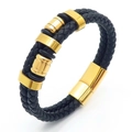 Double-layer braided black leather bracelet for men with gold magnetic clasp - Style B Gold (KB170740-SJ) / 19cm