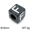 Black 8mm square bead with white letter F detail for DIY jewelry making and crafts - Letter F Black (KLJ1171-Z)