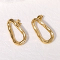 Golden irregular oval earrings with hammered texture finish in minimalist style - Irregular Oval Style (ER001) / Gold