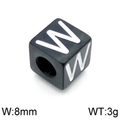 8mm black stainless steel cube bead with white letter W for DIY jewelry making - Letter W Black (KLJ1188-Z)