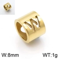 Gold titanium steel cylindrical bead with hollow letter W and small heart side detail - Gold Letter W Style (KLJ1344-Z)