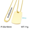 Gouden roestvrijstalen dog tag ketting met glanzende rechthoekige hanger en kogelketting - Goud (KN198429-KLX)