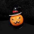 Halloween pumpkin brooch with a black witch hat and sparkling red rhinestones - Pumpkin Style (YNCP1322)