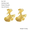 Fashionable gold ginkgo leaf earrings in 18k plated stainless steel, 35x32mm size - Ginkgo Leaf Style (1351) / Gold