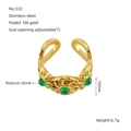 Anello in acciaio inossidabile placcato oro 18k con tre pietre naturali verdi - Stile Vintage in Rilievo a Tre Pietre (532)