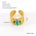 Anello regolabile in acciaio inossidabile placcato oro 18k con pietra turchese - Stile Largo con Turchese Ovale (533)