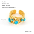 Anello vintage in acciaio inossidabile placcato oro 18k con pietre di turchese verde - Stile a Strati Turchese Multi-Fila (606)
