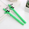 Set of two green bamboo-shaped gel pens with cute panda climbing figurines on top - Panda on Bamboo (Dark Green) / 0.5mm
