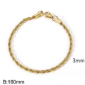Minimalist 18k gold plated 3mm rope chain bracelet for men and women with lobster clasp - 18cm / 3mm / Gold
