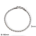 Minimalist 3mm silver rope chain bracelet in stainless steel with lobster clasp - 18cm / 3mm / Steel