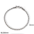 Pulsera de cadena de cuerda 3mm de acero inoxidable plateado, longitud 230mm - 3mm Color Acero 23cm (KB169726-Z)