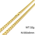 Cadena cubana clásica bañada en oro de 18K, ancho 6mm y largo 550mm, peso 32g - Dorado (KN198165-Z)