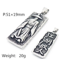 Vintage silver punk pendant featuring engraved hermit and Chinese characters, 51x19mm size - Martial Arts Swordsman Style (KP100051-MI)