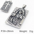 Vintage punk Grim Reaper and Cross pendant in retro stainless steel finish - Death Cross Radiant Texture Style (KP119338-MI)