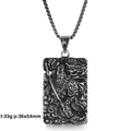Ethnic stainless steel Guan Yu pendant with dragon relief and square chain necklace - Guan Yu Holding Blade with Dragon Style (G1)