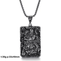 Vintage stainless steel Guan Yu pendant with intricate dragon embossing on rectangular plate - Guan Yu and Dragon Pattern Style (G3)