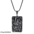 Vintage stainless steel Guan Yu pendant necklace with 34x49mm rectangular relief - Martial Saint Guan Yu with Auspicious Clouds Style (G6)