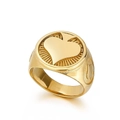 Polierter goldener Hip-Hop Siegelring mit Herzrelief und Vintage Sonnenstrahl Gravur - US 12 / Gold (KR100745-KFC)