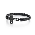 Men's black braided leather bracelet with a sleek black stainless steel cross charm - Black Cross Style (KB130543-KFC)