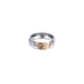 Anello bicolore con croce in acciaio inox con zircone quadrato e inserto rettangolare oro - US 6 / Oro e Argento