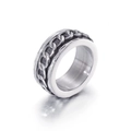 Anello rotante vintage in acciaio inossidabile con catena cubana argento da uomo - US 7 / Anello a Catena Cubana Intarsiato Argento (E款钢色KR92805-K)