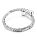 Silver twisted cable wire open cuff bracelet with round metal ends for men - Steel Color (KB140096)