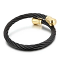 Men's punk wire cable cuff bracelet in black with gold accents and twisted texture - Black and Gold Color (KB140098)