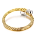 Punk style twisted wire open cuff bracelet in gold finish with silver ball end caps - Gold Color (KB140099)