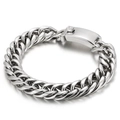Zilveren roestvrijstalen herenarmband met Cubaanse schakels en rechthoekige sluiting - Gepolijst 13mm Stijl (KB31439-D)