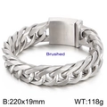 Brushed stainless steel Cuban curb bracelet for men, 220x19mm silver chain link - 19mm Width - 22cm Length - Brushed Silver