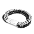 Men's double-layered Cuban chain bracelet in silver and black bicolor stainless steel - Silver and Black Style (KB80457-BD)