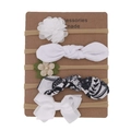 Set of 5 soft nylon baby headbands with flowers and bows on display card - White Green Series Style
