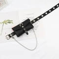 Marsupio punk in pelle nera con cintura a occhielli e catene d'argento per donna - Cintura Con Occhielli a Fila Singola + Borsa + Catena / 100cm